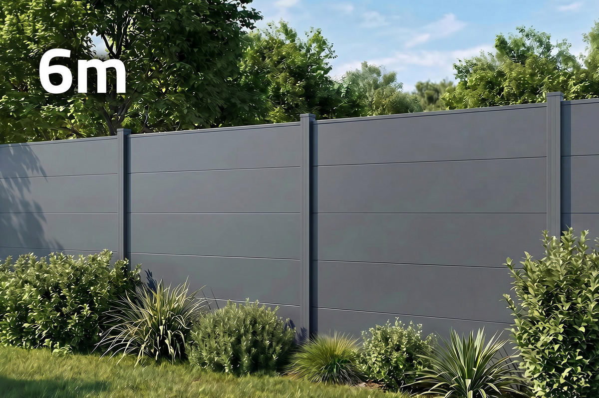 ALUMINIUMZAUN breite Lamellen 6m H.150cm anthrazitgrau - ALPIS - Grau, Metall (600/150cm) - Casanoov