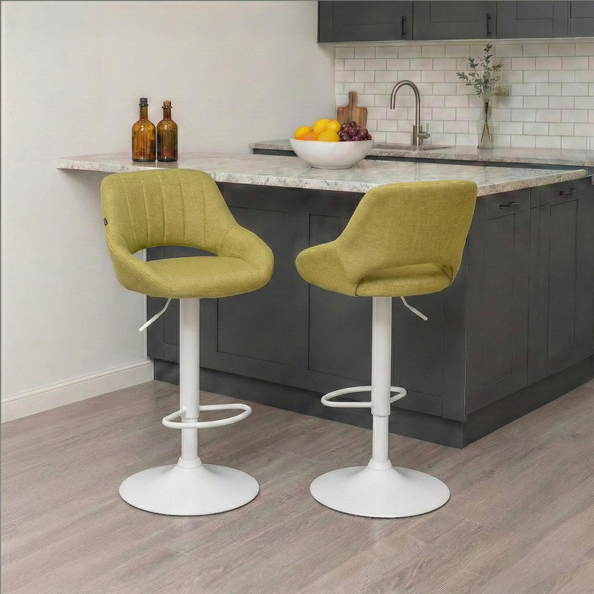 BARHOCKER Stoff Grün - Weiß/Grün, Textil/Metall (47/85/48cm) - CLP