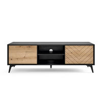 TV-SCHRANK Boulia Schwarz mit Fischgrätfronten in Eiche 154 cm - Eichefarben/Schwarz, Holzwerkstoff/Metall (154/50/39cm) - Selsey