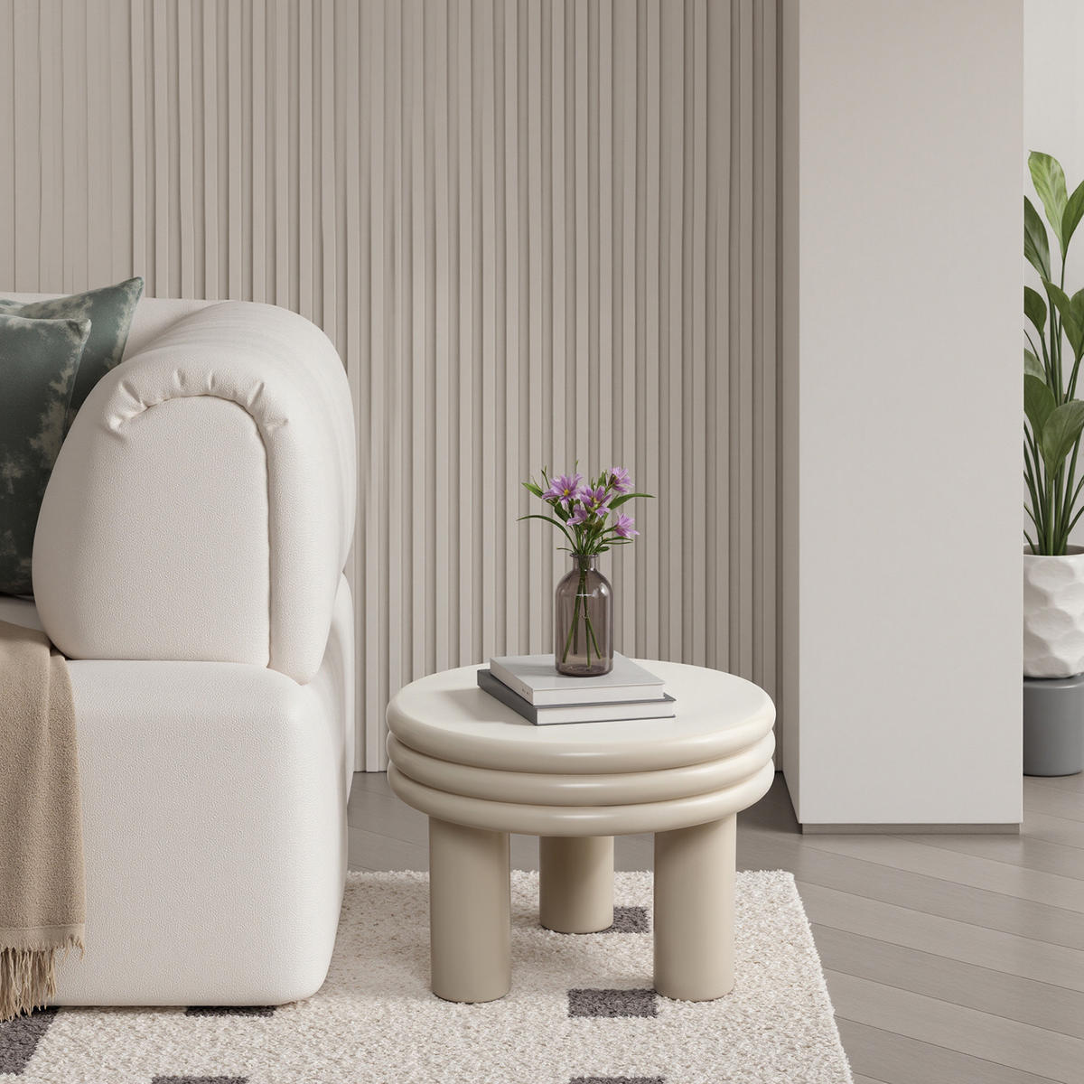 COUCHTISCH Rund, Elfenbein | Ø48 x H35 cm - Weiß, Holzwerkstoff (48/48/35cm) - Hometopia