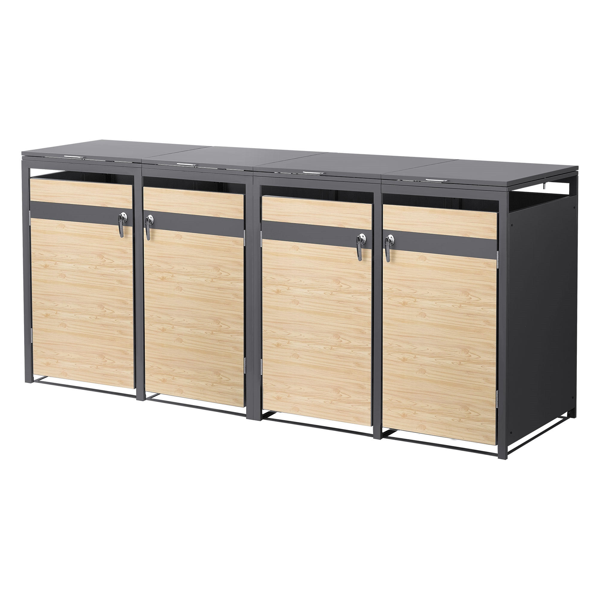 MÜLLTONNENBOX 4er Anthrazit-Holzoptik - Hellbraun, Metall (264/120/80cm) - ML-DESIGN