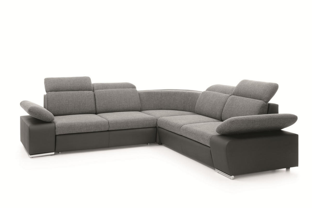 ECKSOFA TRENTO Grau Geflochtener Stoff mit Schlaffunktion - Grau, Holz (281/281cm) - MASSENO