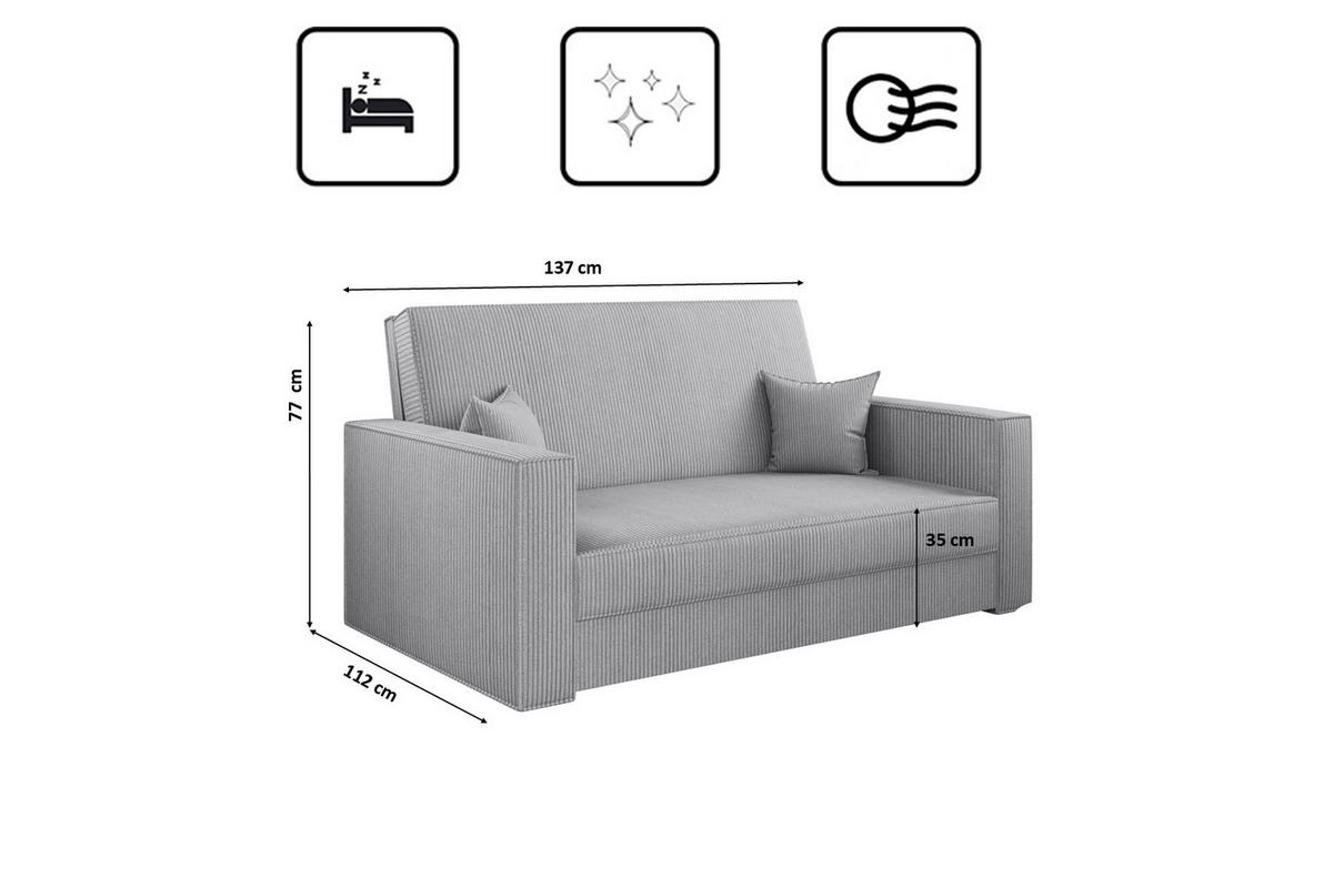 SOFA, Schlaffunktion - America Stoff Poso Hellgrau - Hellgrau, Holz (137/77/112cm) - Kaiser Möbel
