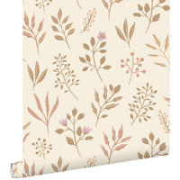TAPETE Blumenmuster im skandinavischen Stil 53 cm x 10.05 m - Beige, Papier (53/0.1cm) - ESTAhome