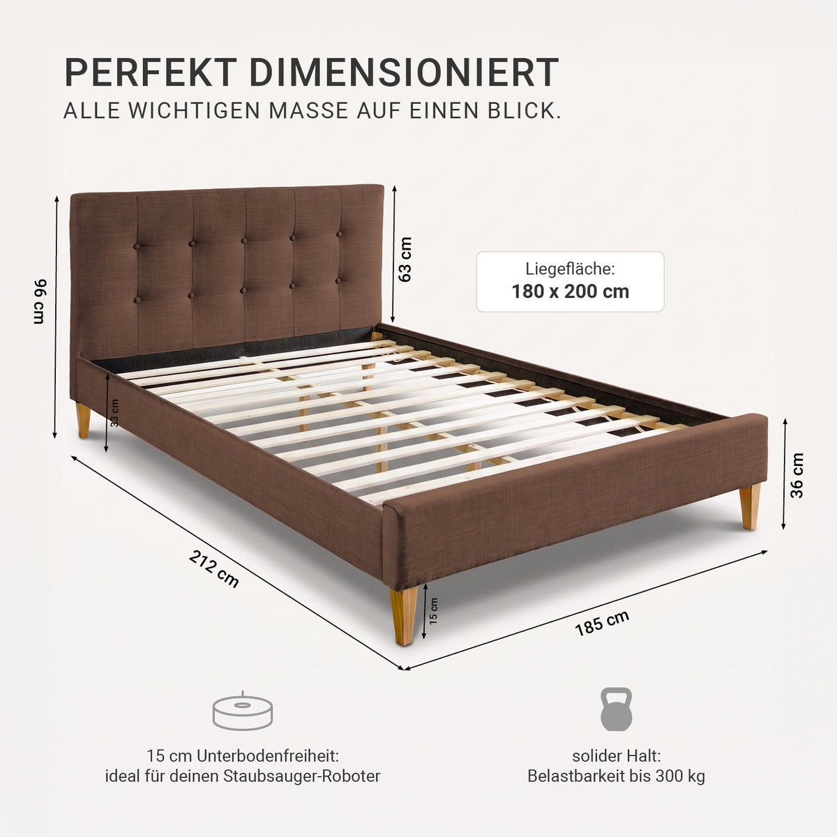 POLSTERBETT mit Lattenrost 180/200 cm in Braun - Braun, Textil (180/200cm) - Homestyle4u