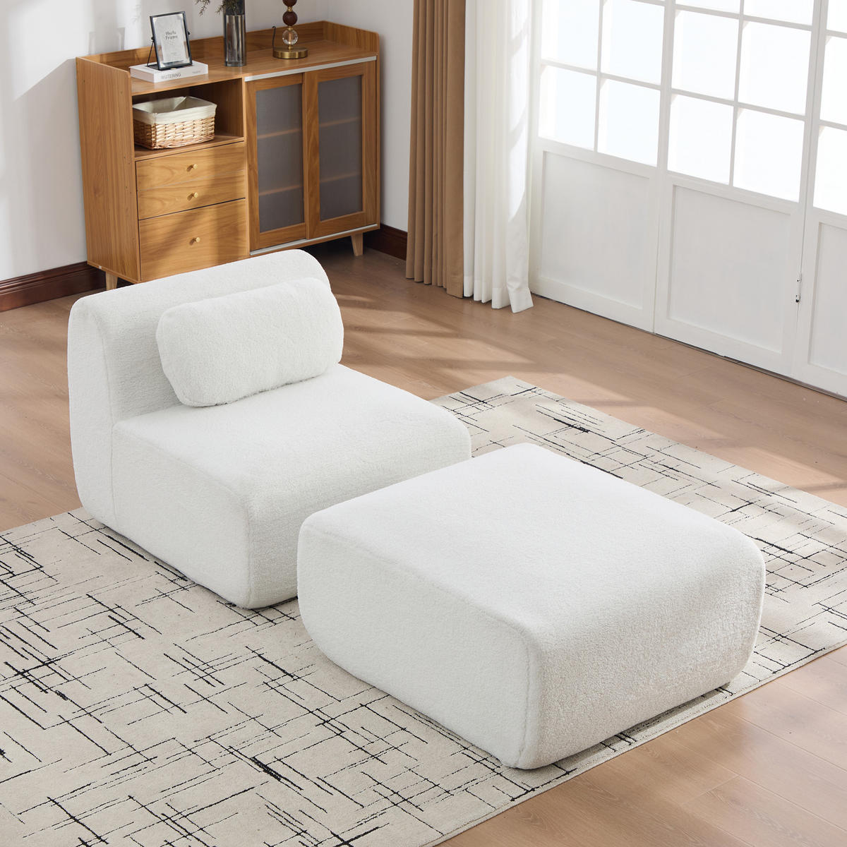 SESSEL DE-35154 mit Hocker Ivory - Creme, Textil (177/71/79cm) - ComfortXL