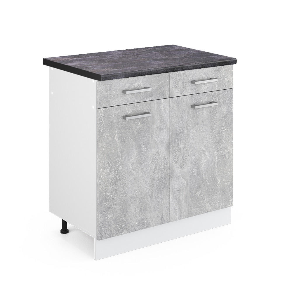 KÜCHENUNTERSCHRANK R-Line Beton 80 cm, AP Anthrazit - Schieferfarben/Weiß, Holzwerkstoff (80/81.6/60cm) - Vicco