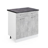 KÜCHENUNTERSCHRANK R-Line Beton 80 cm, AP Anthrazit - Schieferfarben/Weiß, Holzwerkstoff (80/81.6/60cm) - Vicco