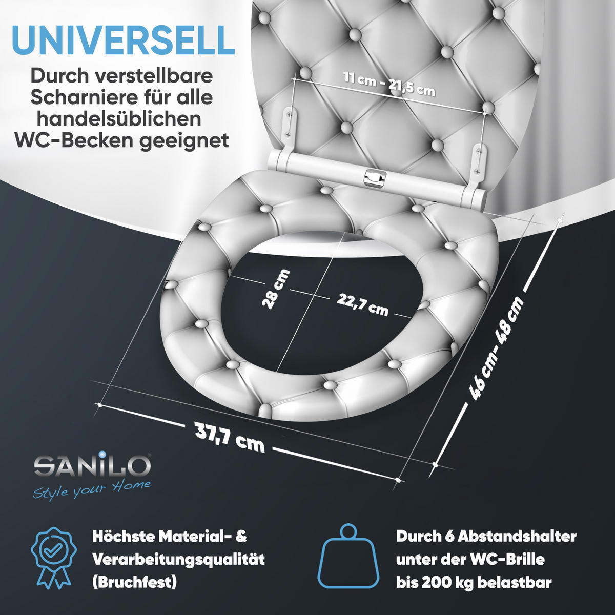 WC-SITZ mit Absenkautomatik & Top Fix Comfort - Grau, Holzwerkstoff (37.7/5.5/48cm) - Sanilo