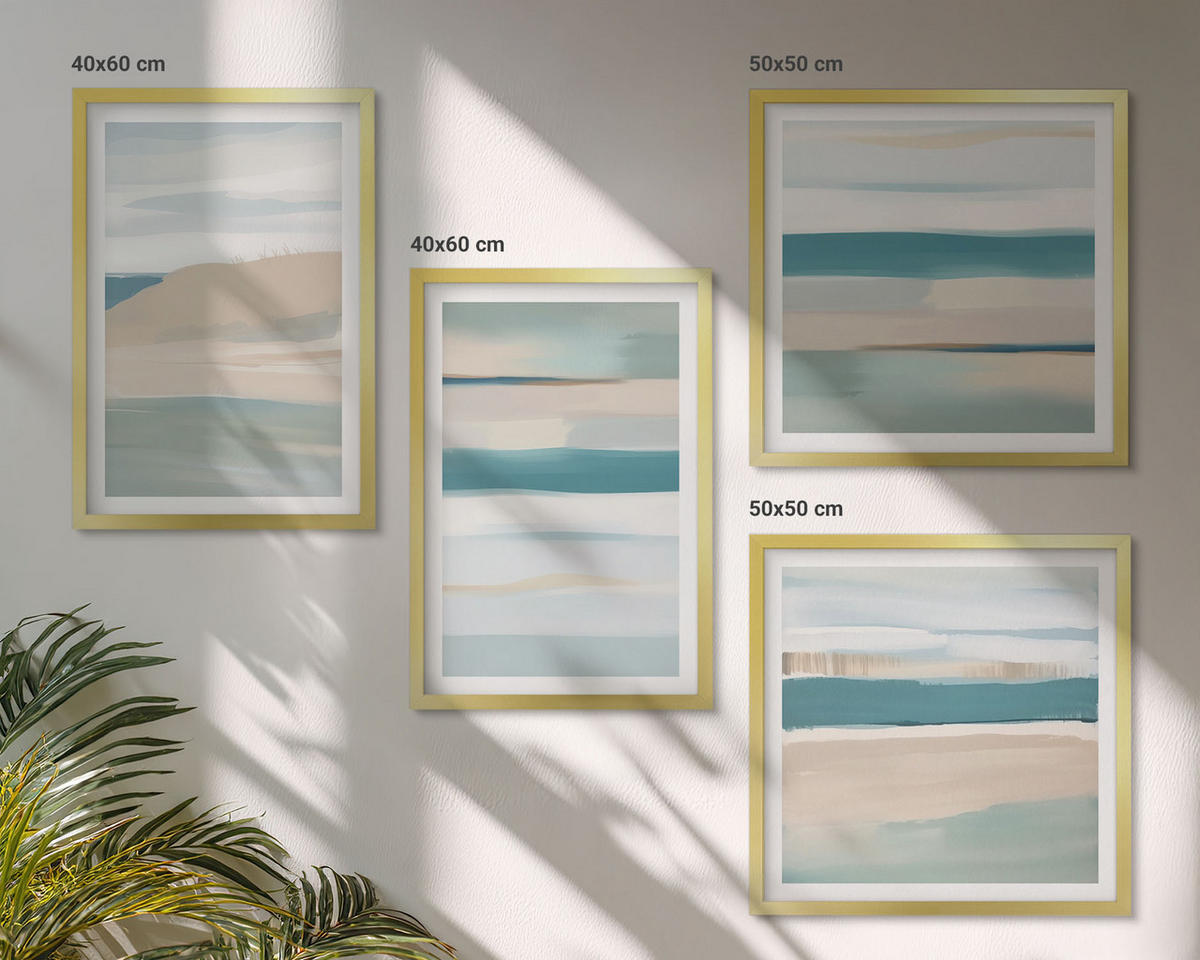 BILDER SET 4er Set - 50x50 cm & 40x60 cm Goldrahmen - Abstrakte blaue Landschaften - Goldfarben, Kunststoff (50/50cm) - TULUP