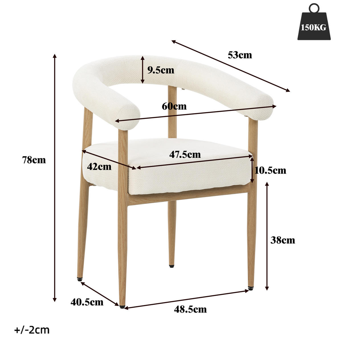 STUHL 4er-Set gepolstert Metallgestell White - Weiß, Holz (40.5/78/48.6cm) - Meubliv