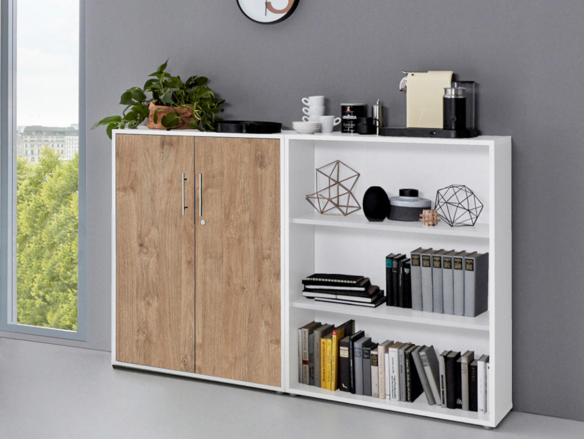 BÜROMÖBELSET 2-tlg. weiß / Gold Harbor Oak - Eichefarben/Silberfarben, Holz/Kunststoff (168.8/113.6/33cm)