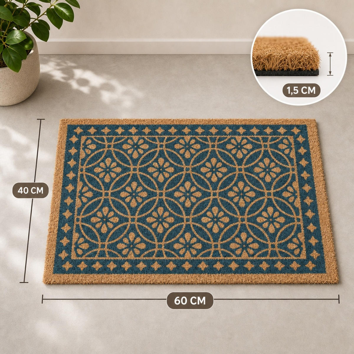 FUSSMATTE Blau Kokos 60x40 cm - Multicolor, Kunststoff/Textil (60/40cm) - Relaxdays