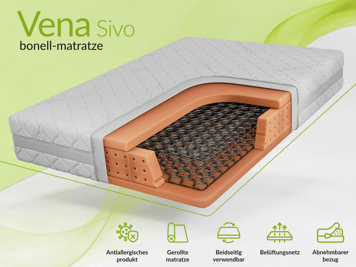 FEDERKERNMATRATZE VENA - 90/200 - H3 - Sivo - Weiß, Textil (90/200cm) - MKS