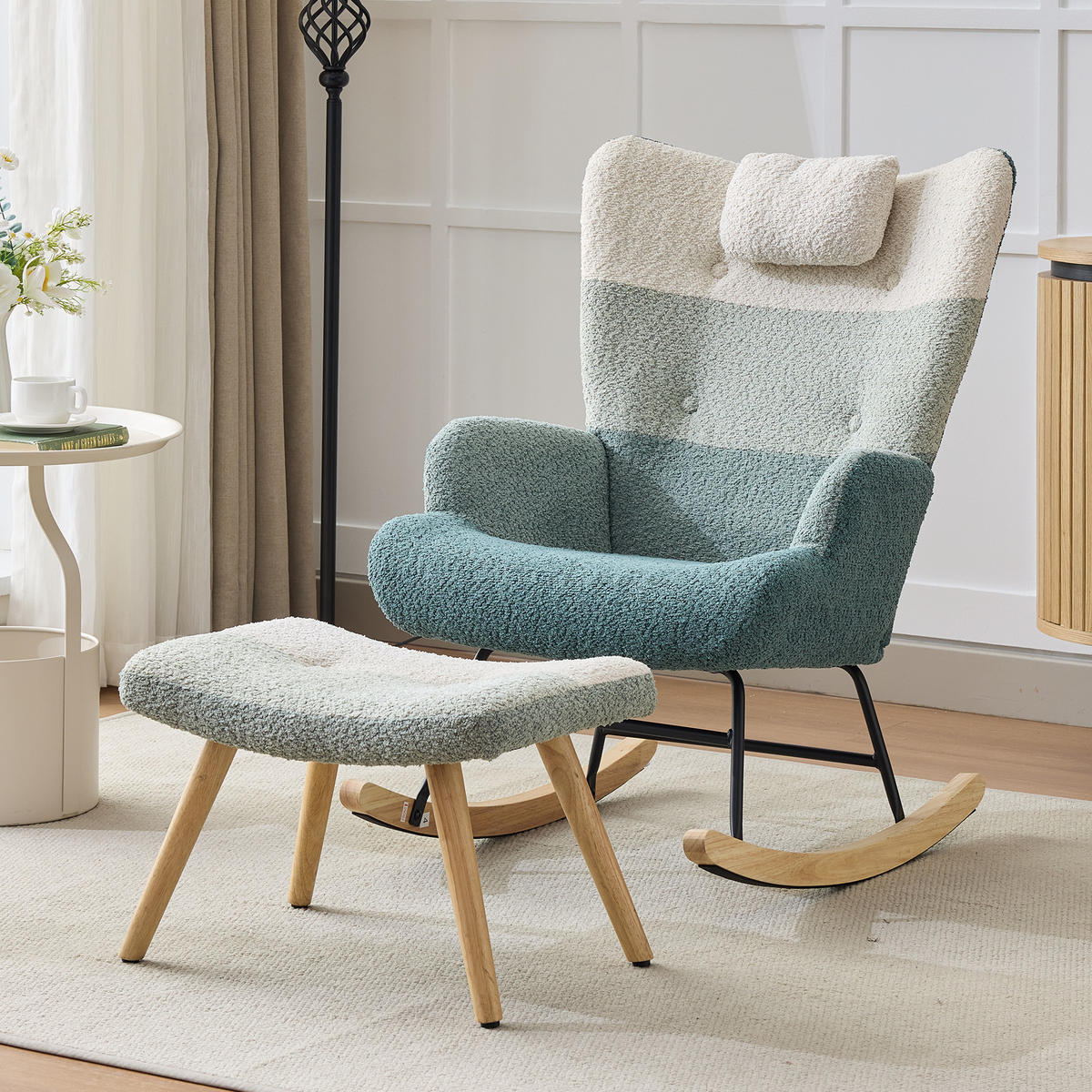 SCHAUKELSTUHL Bouclé mit Fußbank, Seitentasche 83/65,5/95 cm Multicolor - Multicolor, Textil (83/95/65.5cm) - Redom