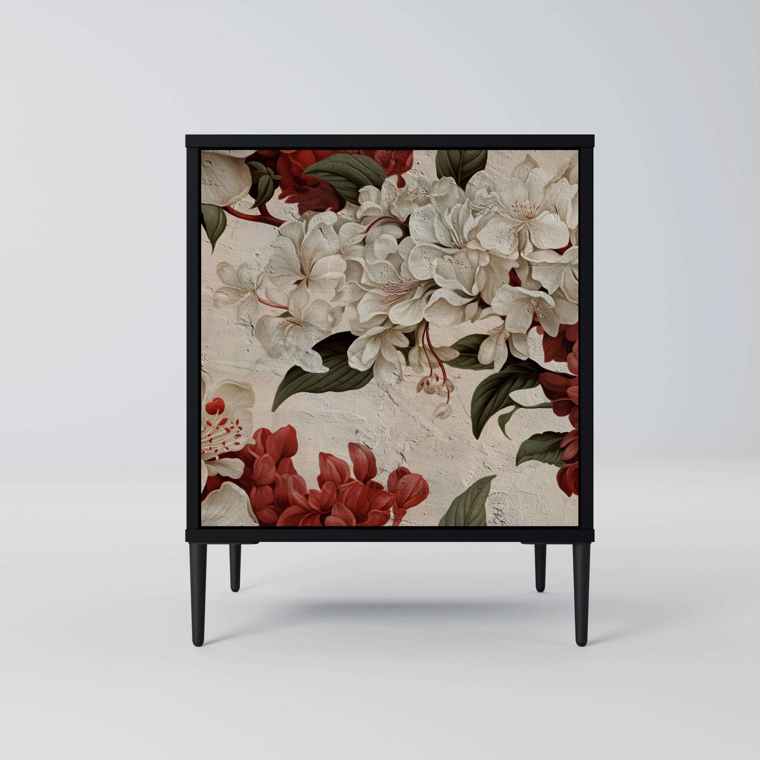 SIDEBOARD EPHEMERAL DAYS, Schwarz, 57,5x42x72,5 cm, Schwarze Metallfüße - Multicolor/Schwarz, Holzwerkstoff/Metall (57.5/72.5/42cm) - SpaceRebels