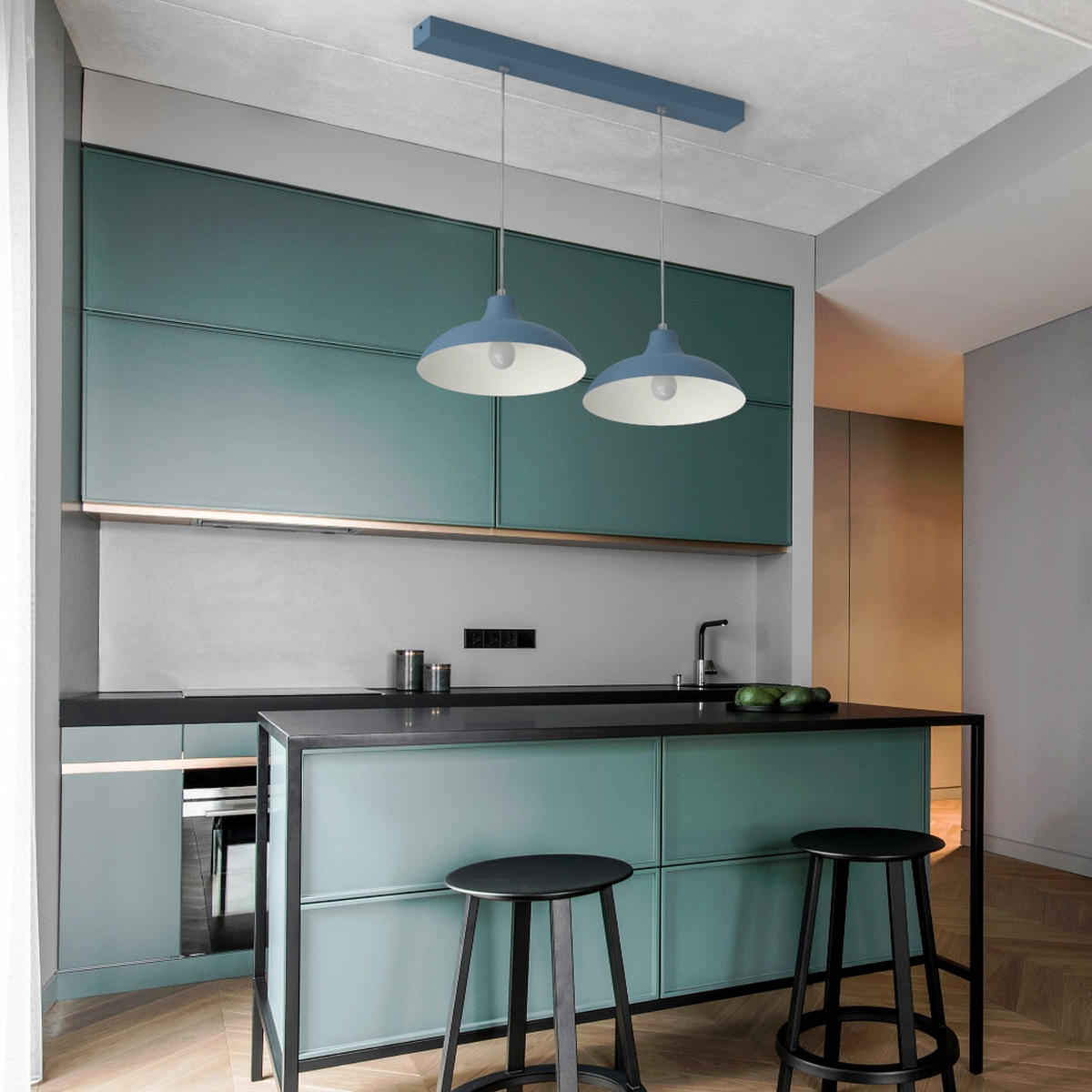 HÄNGELEUCHTE Parigina Linear - Blau, Metall (30/30/15cm) - Lumicom