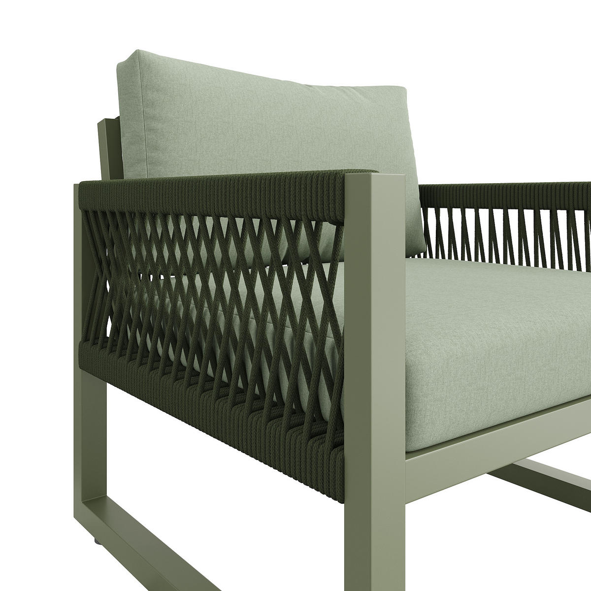 GARTENLOUNGE-SET 4er-Set Gartenmöbel-Set Lounge-Set mit Sitzkissen&glatter Glasplatte - Grün, Textil/Metall - STILVORA