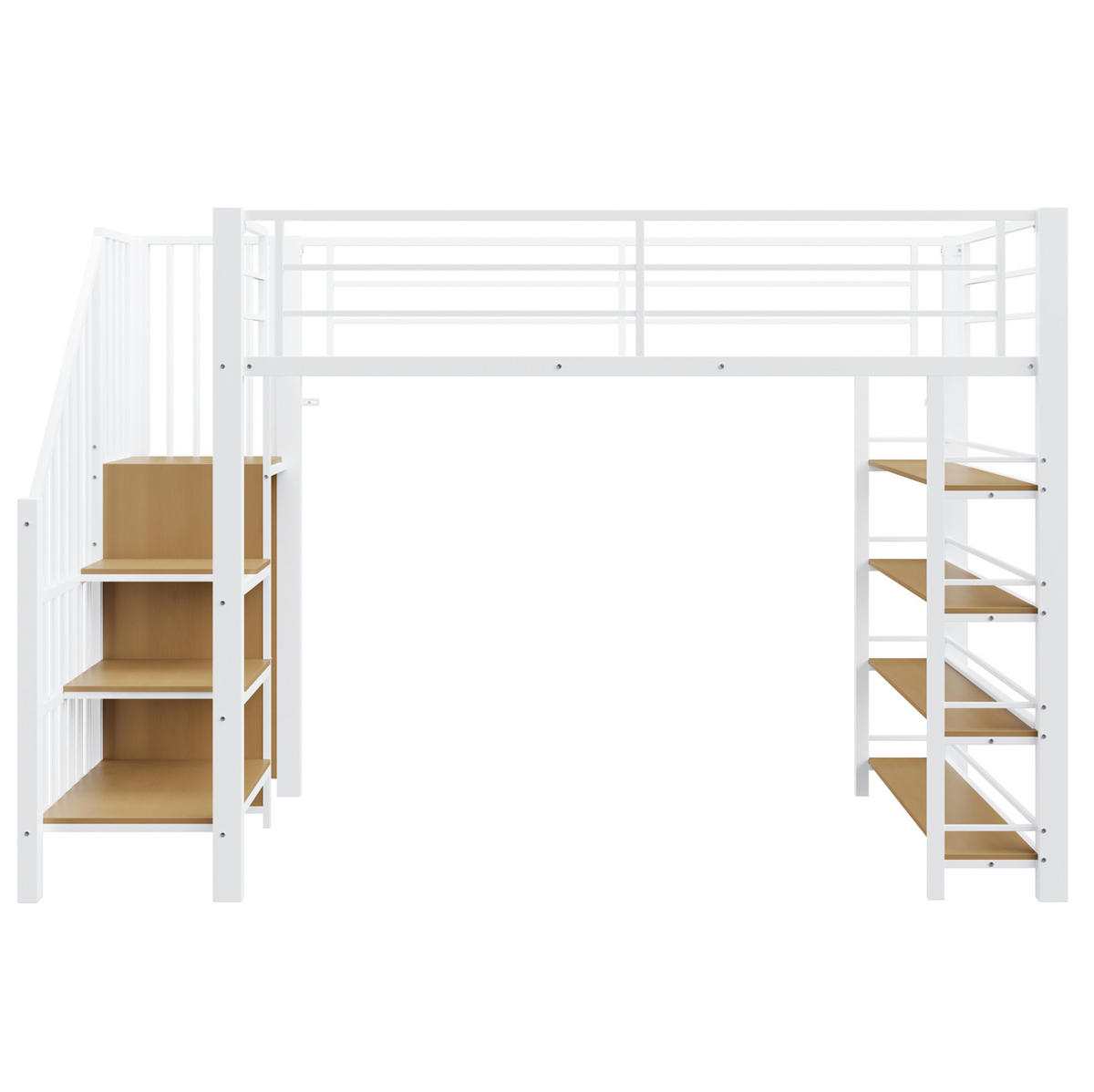 HOCHBETT 90/200 cm Weiß mit Sicherheitstreppe und Stauraum - Weiß, Metall (90/200cm) - OKWISH
