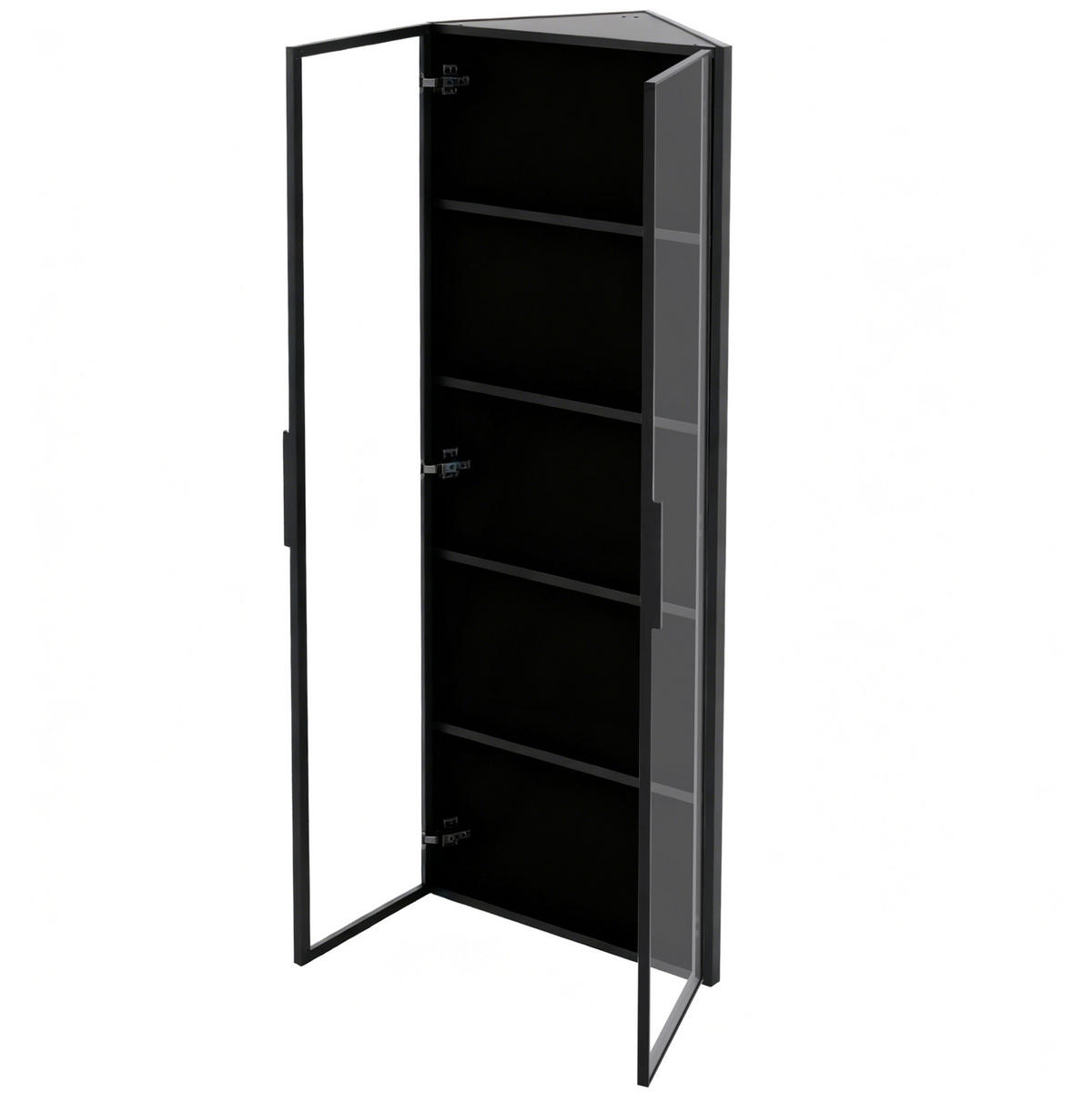 ECKVITRINE mit LED 62 x 35 x 160 cm MDF Glas Black - Schwarz, Glas (35/160/62cm) - Beauniv