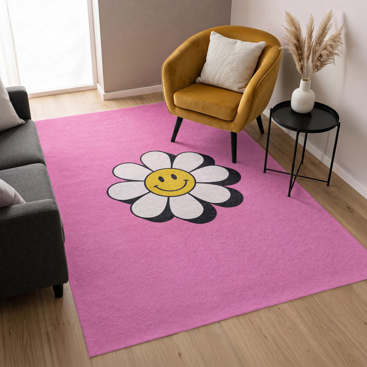 TEPPICH - Smiley - Blume - Rosa - 140x200 cm - Pink, Kunststoff/Textil (140/0.4cm) - OnlyWow