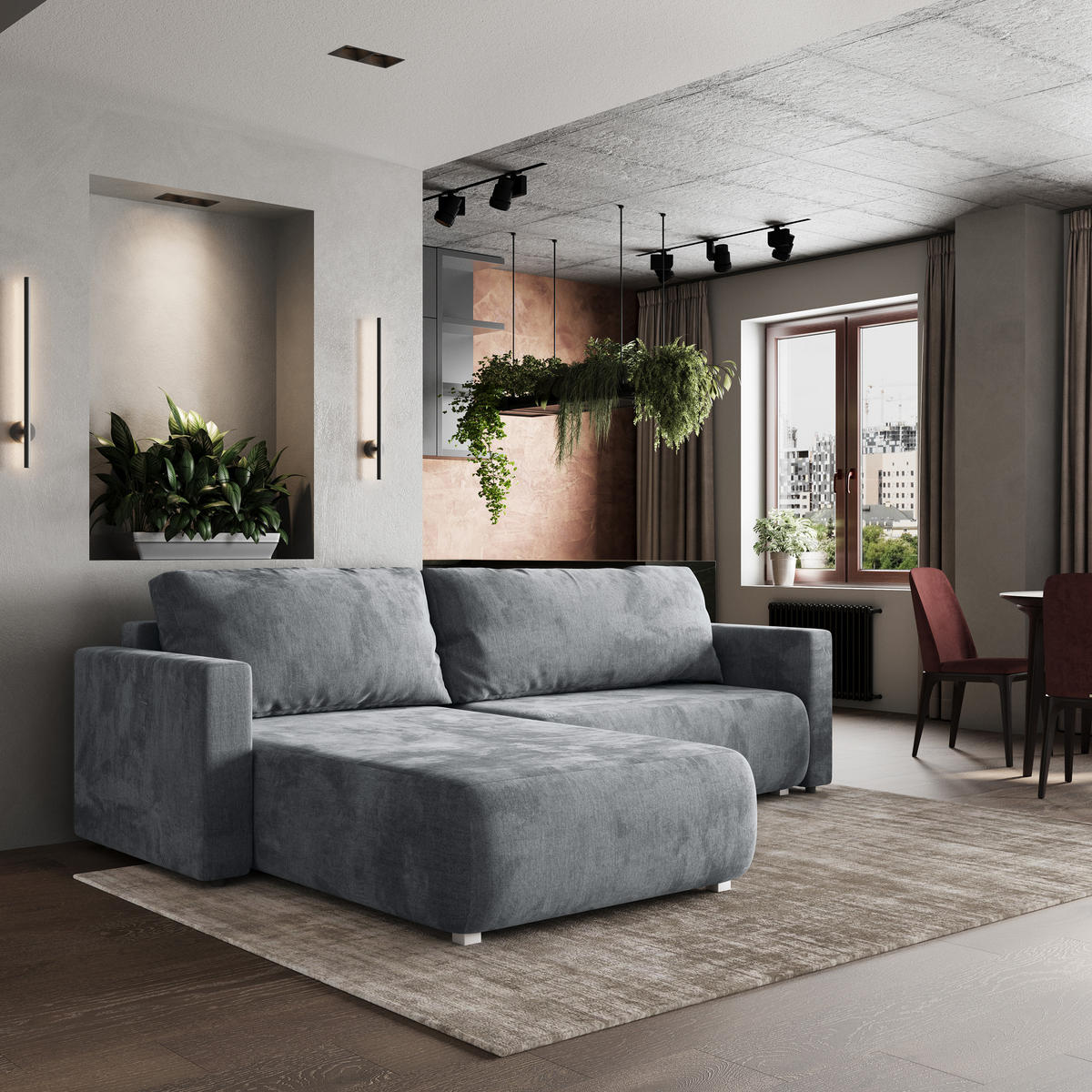 ROHOVÁ SEDAČKA TURIN světle šedá - šedá/světle šedá, dřevo/textil (265/183cm) - MASSENO