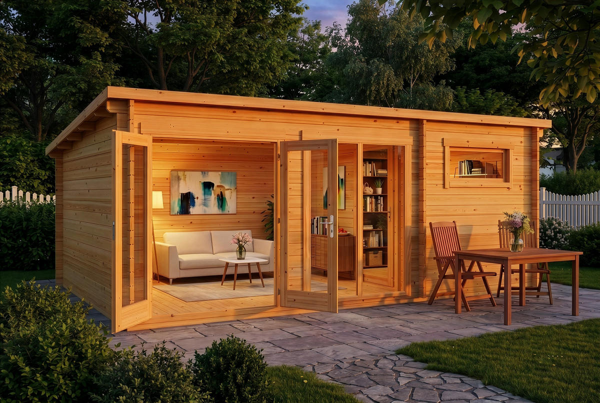 GARTENHAUS Holz Atrium - Pinienfarben, Holz (598/230/420cm) - Alpholz