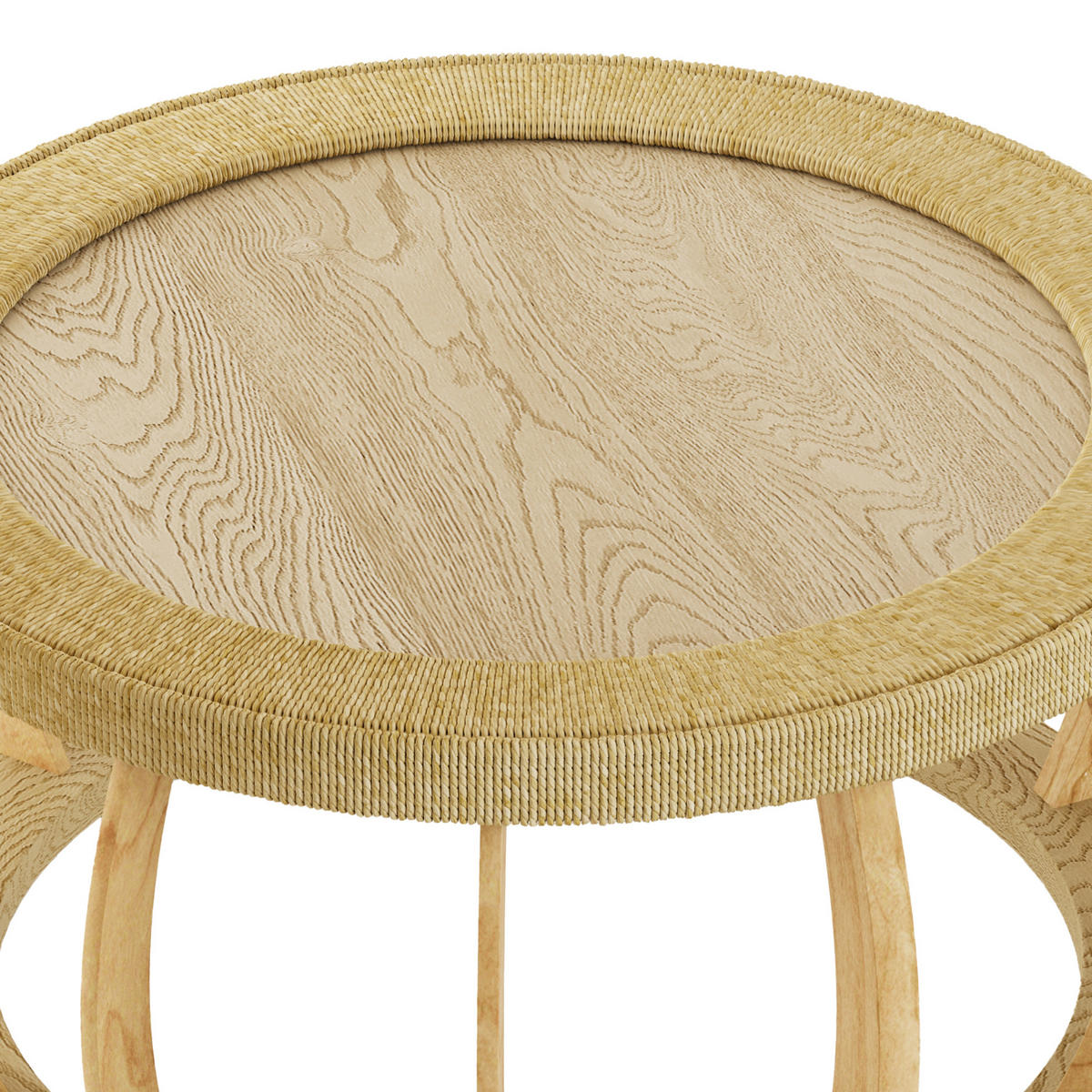 COUCHTISCH 90/90/43 cm mit Rattan-Details, runder Tischplatte und Massivholzbeinen, Natur - Naturfarben, Holzwerkstoff (90/90/43cm) - Redom