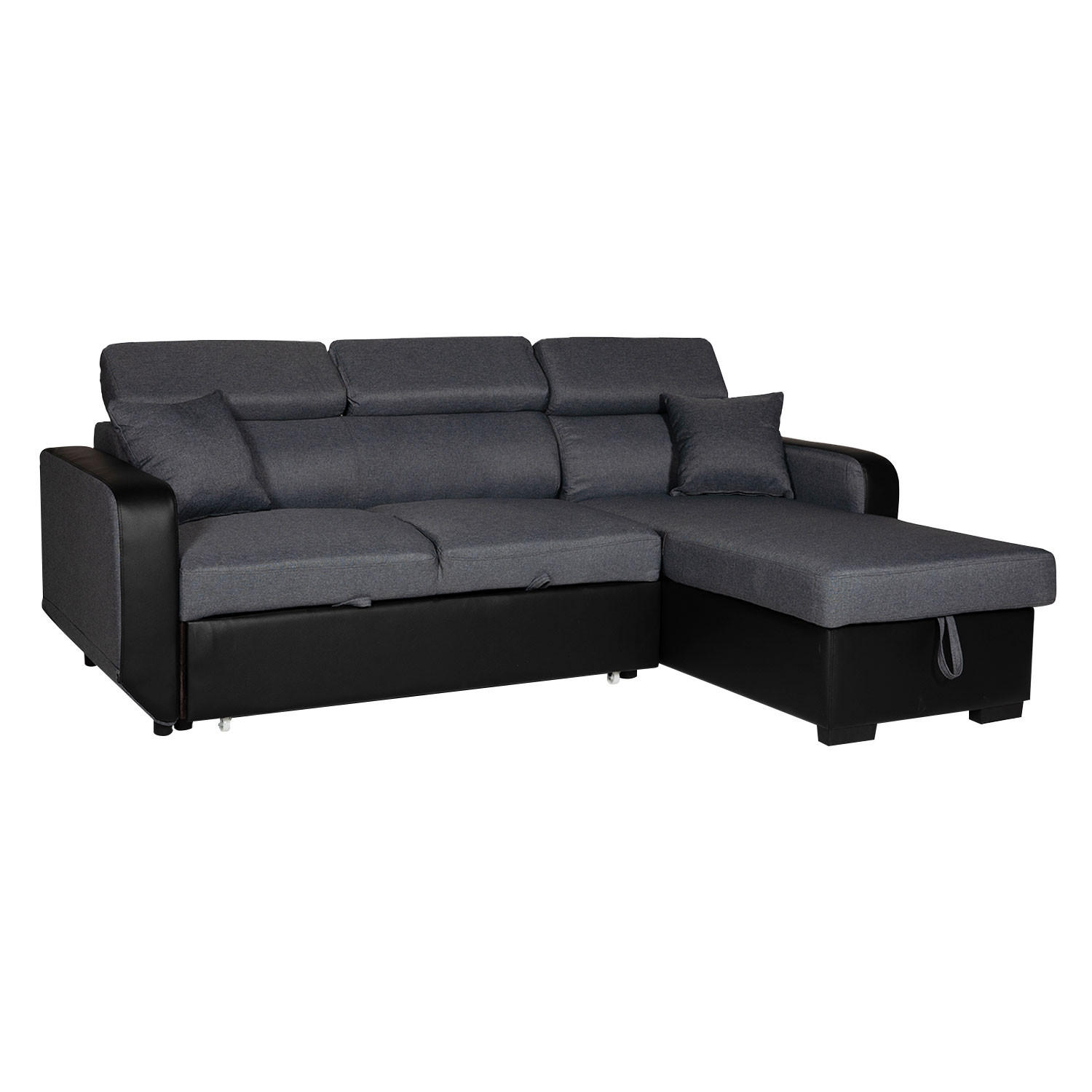 ECKSOFA WARREN Grau und Schwarz 3 Plätze - Dunkelgrau, Kunststoff (168/236cm) - Happy Garden