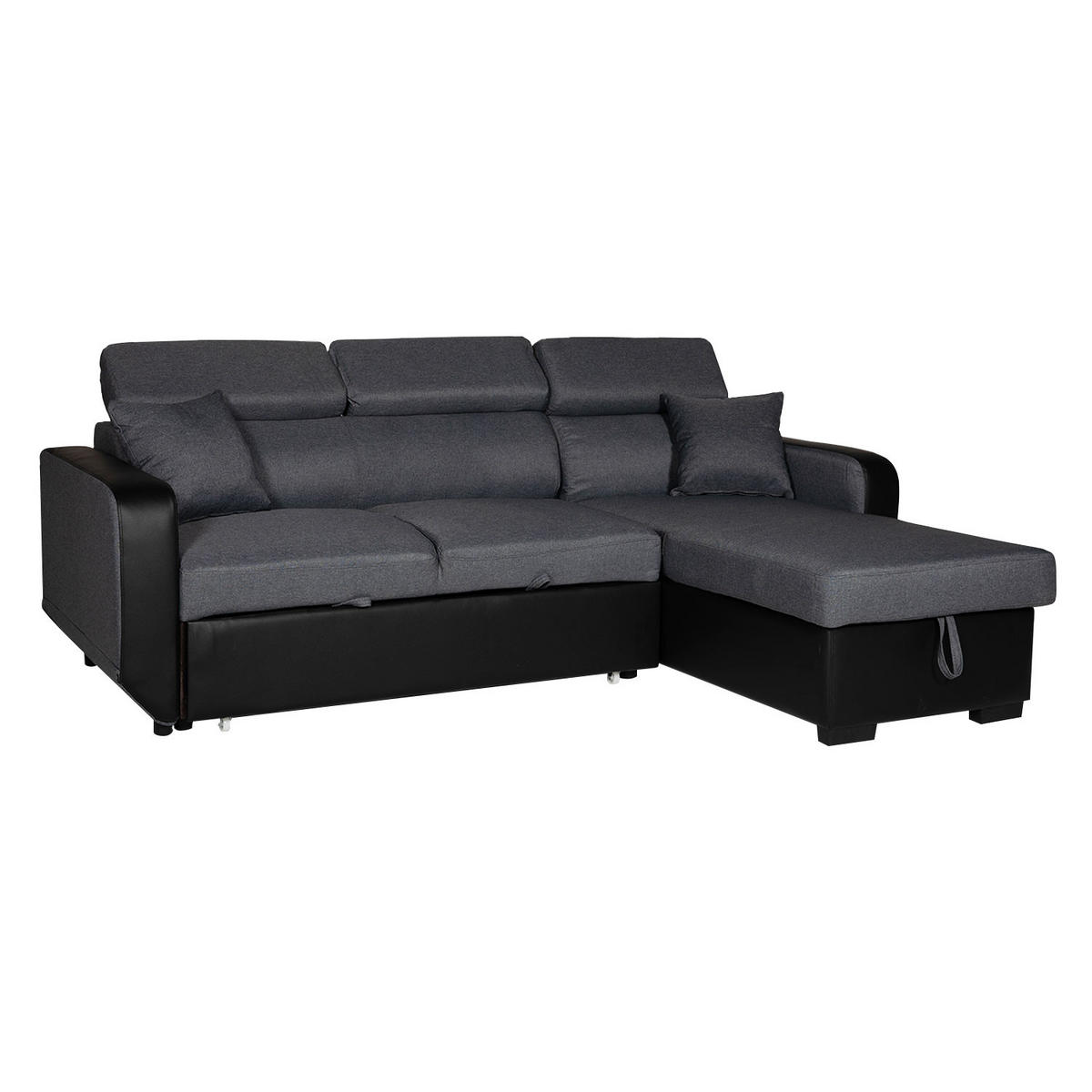 ECKSOFA WARREN Grau und Schwarz 3 Plätze - Dunkelgrau, Kunststoff (168/236cm) - Happy Garden