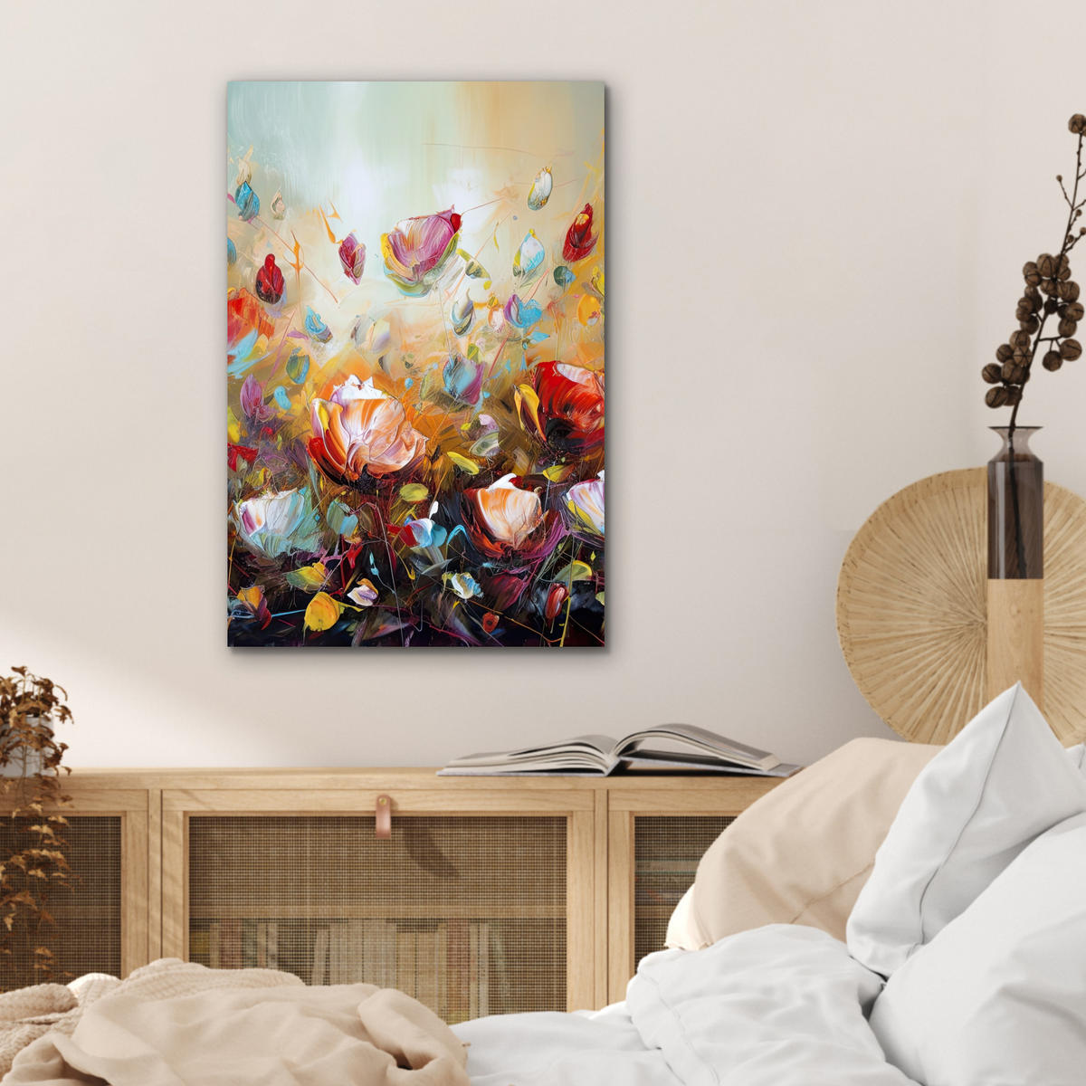 METALLBILD Blumen - Kunst - Natur - Ölgemälde 40x60 cm - Multicolor, Metall (40/60cm) - MuchoWow