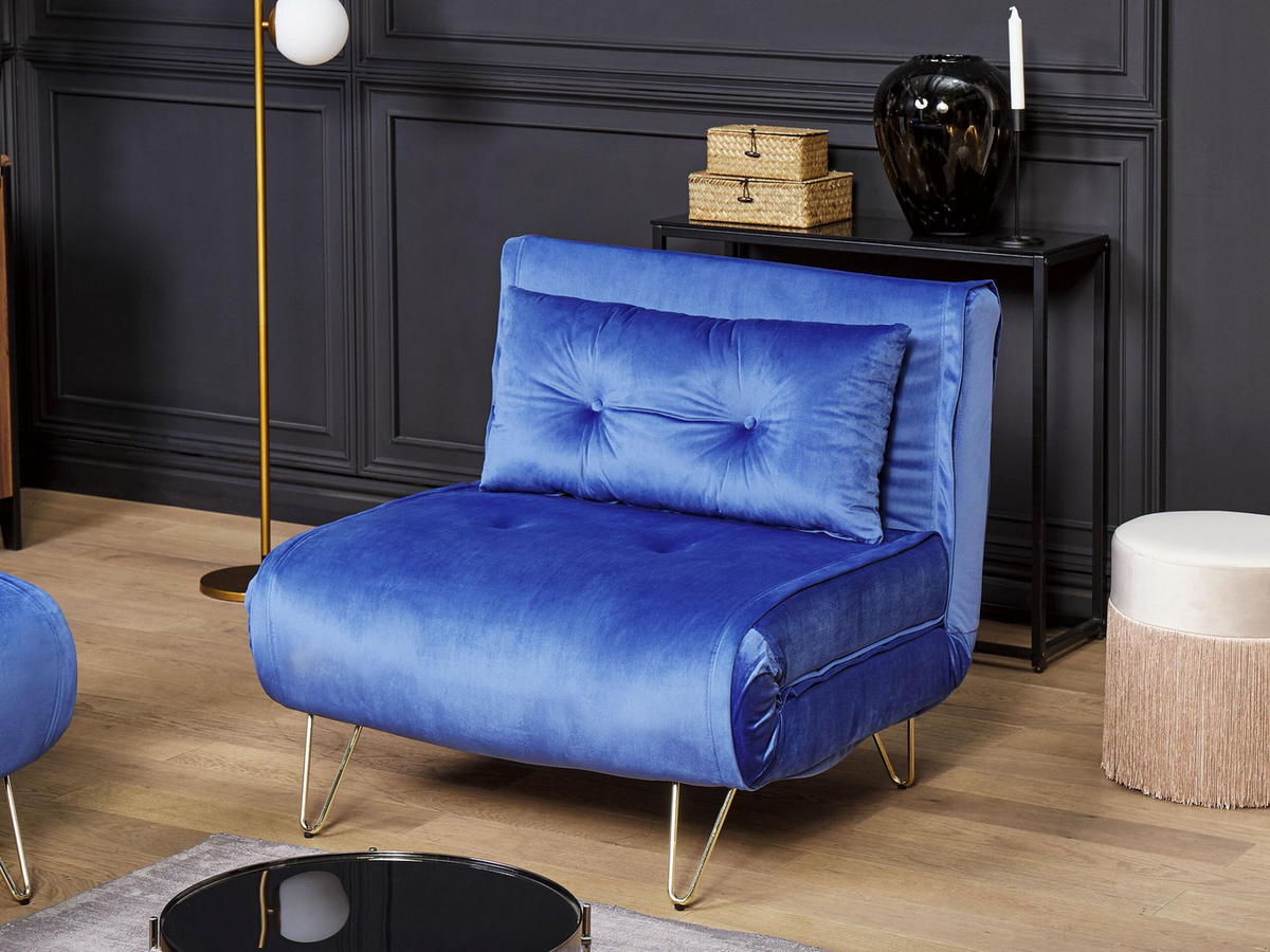 SCHLAFSOFA Samtstoff Marineblau Vestfold - Hellblau, Textil (85/81/78cm) - Beliani