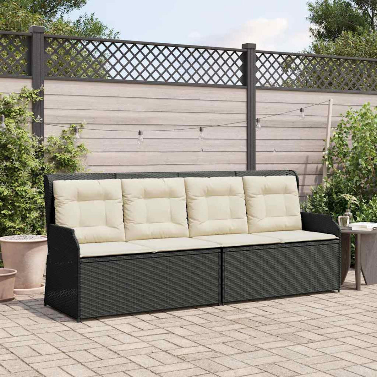 GARTENBANK Verstellbar mit Kissen Schwarz Poly Rattan - Schwarz, Kunststoff (67/95/110cm)
