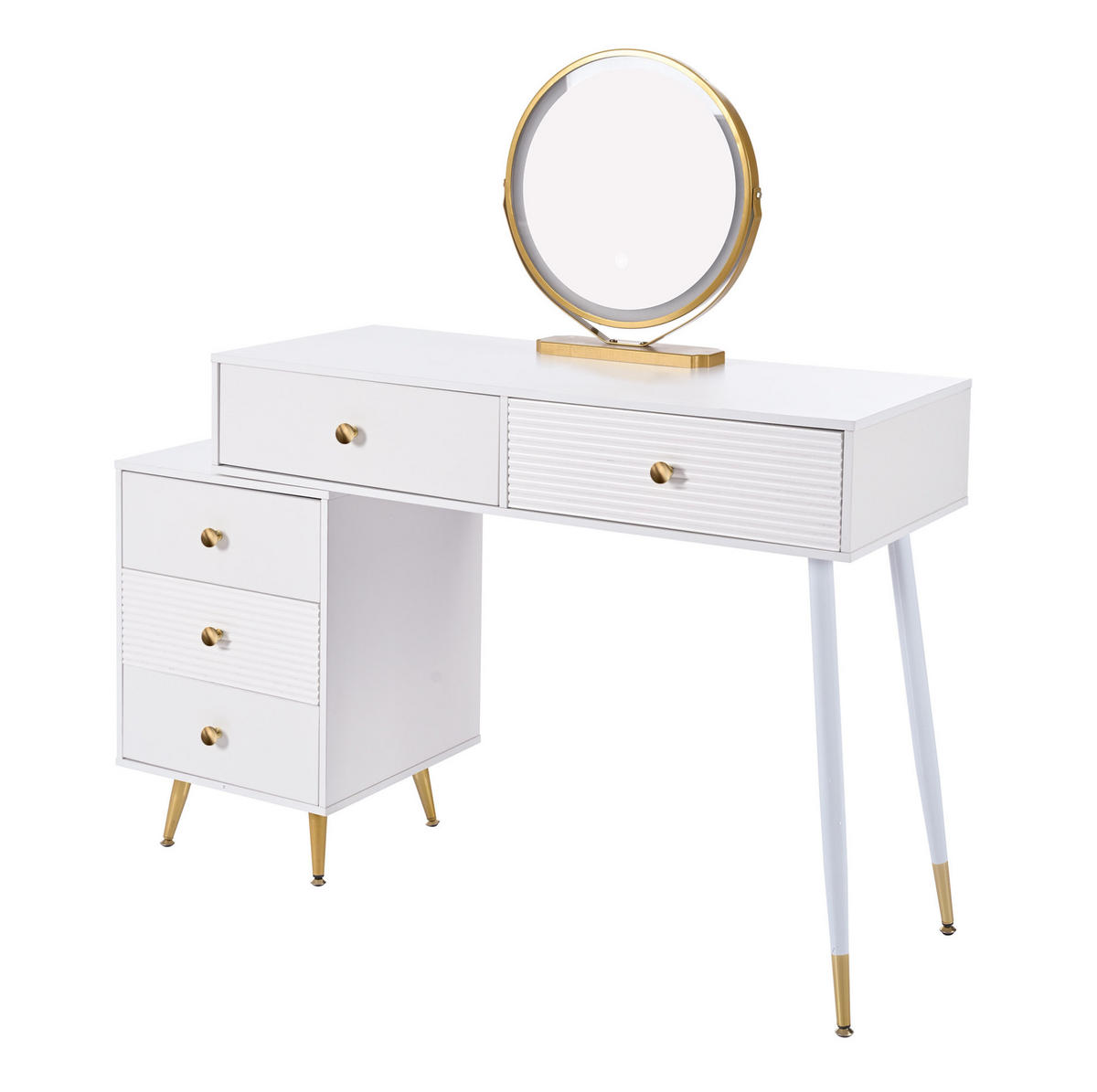 SCHMINKTISCH 100/40/78 cm in Weiß mit LED-Beleuchtung und flexiblem Seitenschrank - Weiß, Holzwerkstoff (40/78.5/100cm) - Flora Grace