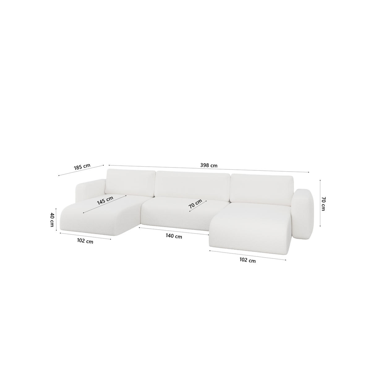 WOHNLANDSCHAFT TALW U mit Schlaffunktion, Weiß - Weiß, Textil (398/185cm) - Fedve