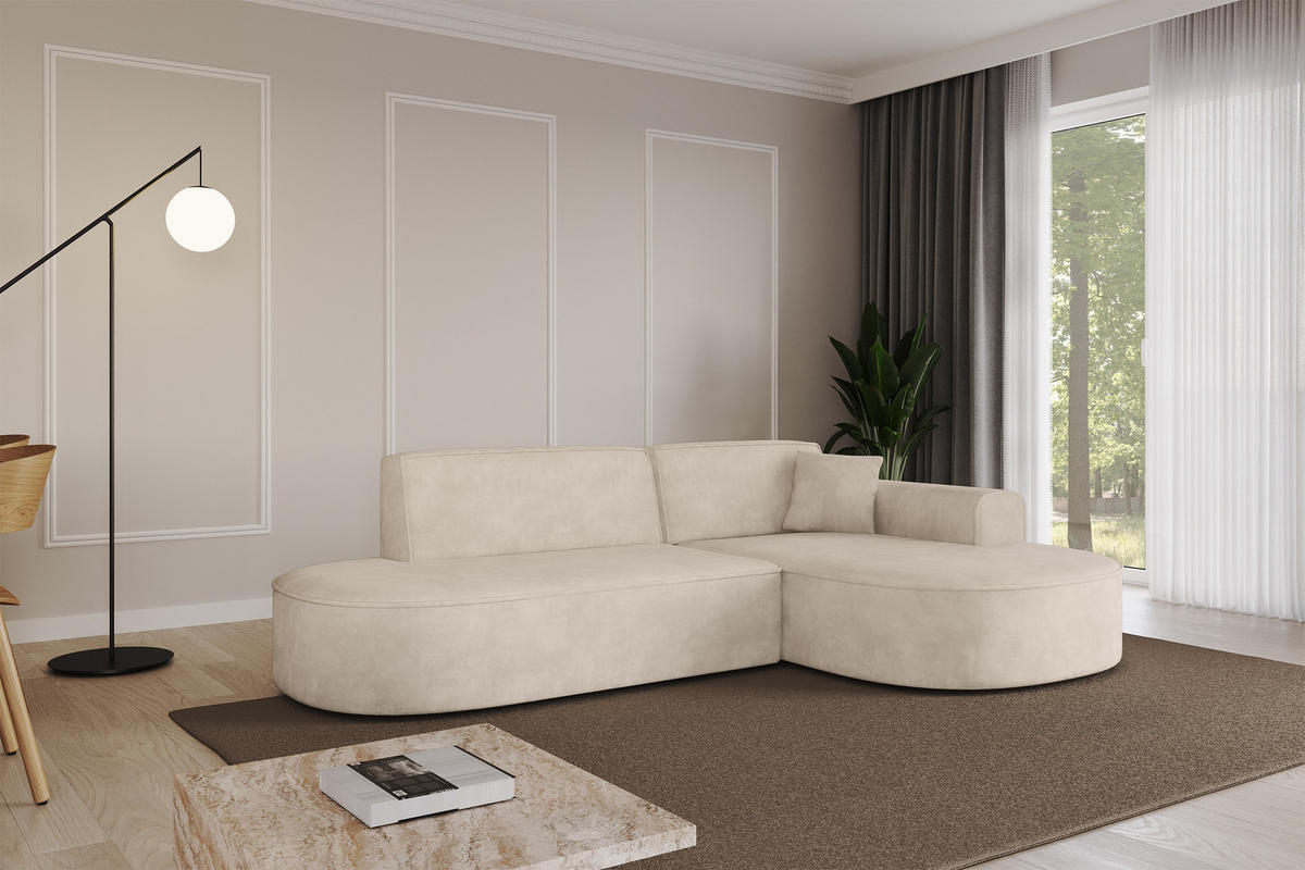 ECKSOFA Ottomane Rechts MARI-L1 - 243x171x79 cm Beige Velours - Beige/Schwarz, Holzwerkstoff/Kunststoff (171/243cm) - ALTDECOR