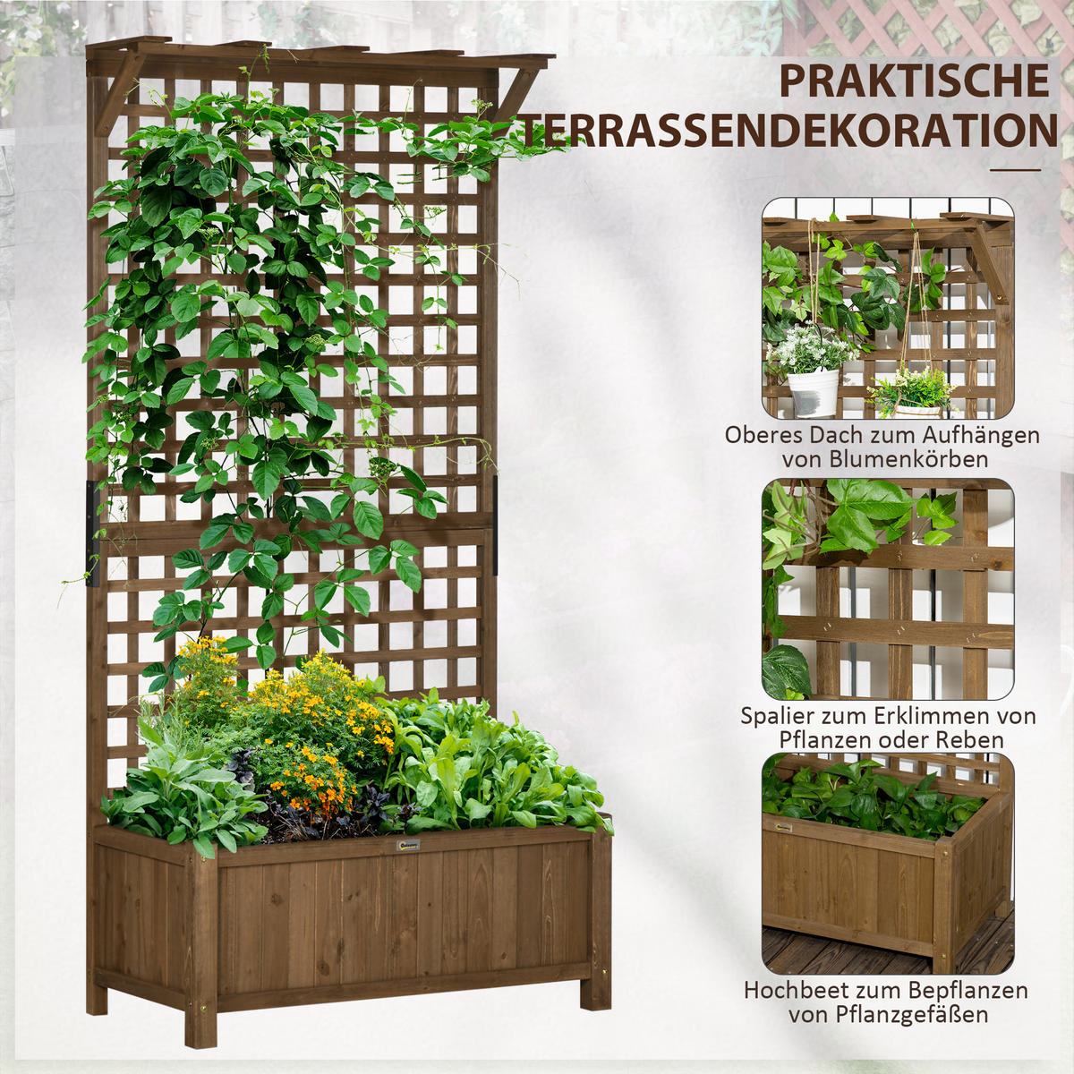 HOCHBEET, Pflanzkasten mit Rankgitter - Braun, Holzwerkstoff (45/183/90cm) - Outsunny