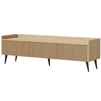 LOWBOARD Amfali mit 3 Klapptüren, geriffelte Fronten, Push-to-open, Metallbeine, 150 cm, Frühlings-Eiche - Eichefarben/Schwarz, Holzwerkstoff/Metall (150/45/41cm) - Beautysofa