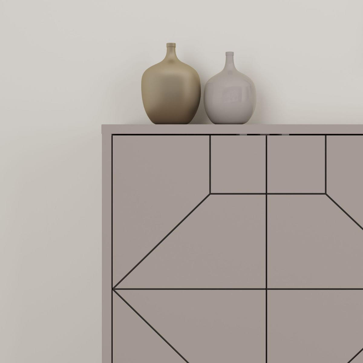 BUFFET mit 6 dekorierten Türen L184 cm - Dune - Taupe, Holzwerkstoff (35/77.4/184cm) - Calicosy