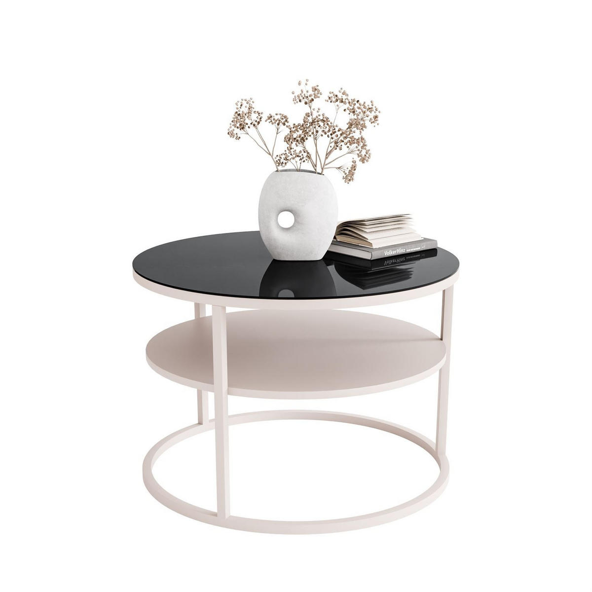 COUCHTISCH CIRI GLASS KASCHMIR mit Ablage Platte aus schwarzem Glas - Schwarz, Glas (70/70/47cm) - Lookway