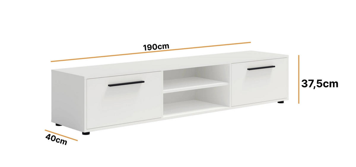 TV-SCHRANK Modena 190 cm mit Türen und Regalen in Weiß - Schwarz/Weiß, Holzwerkstoff/Kunststoff (190/38/40cm) - Ravio