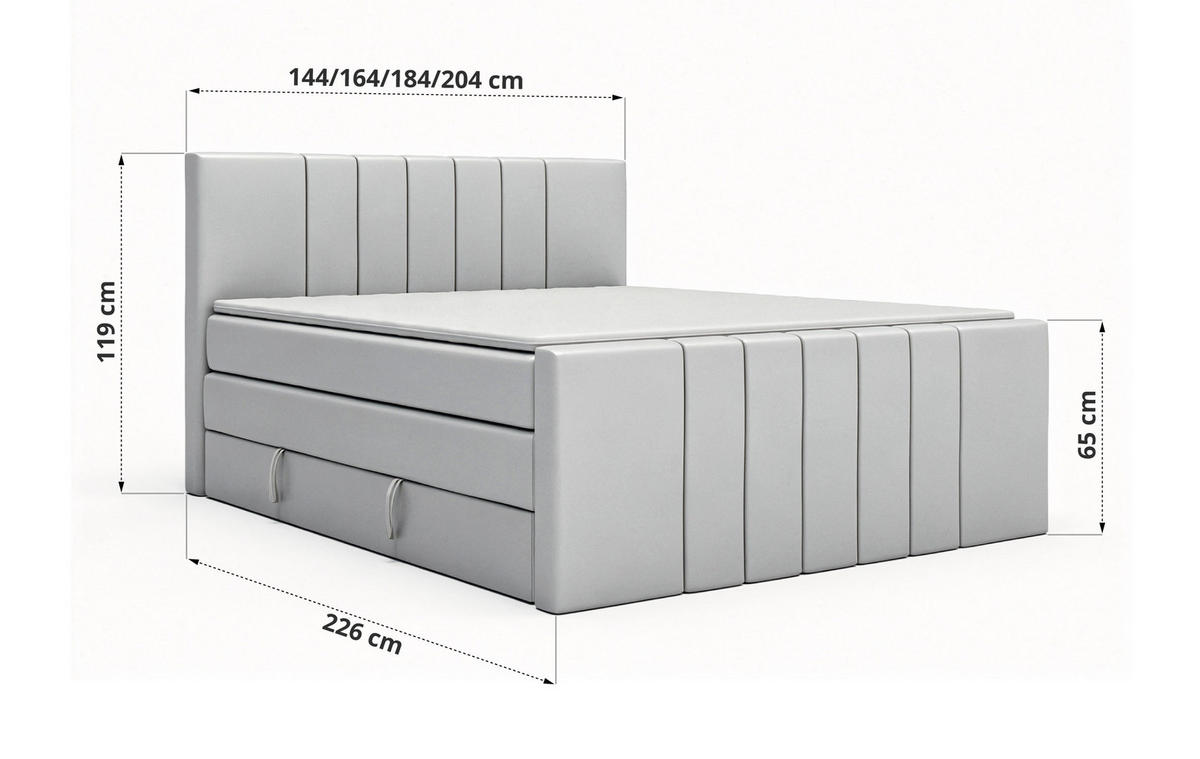 BOXSPRINGBETT INERO DUO KING 180/200 - Hellgrau Velvet - Topper Visco - H4 - Hellgrau/Schwarz, Kunststoff/Textil (180/200cm) - MKS