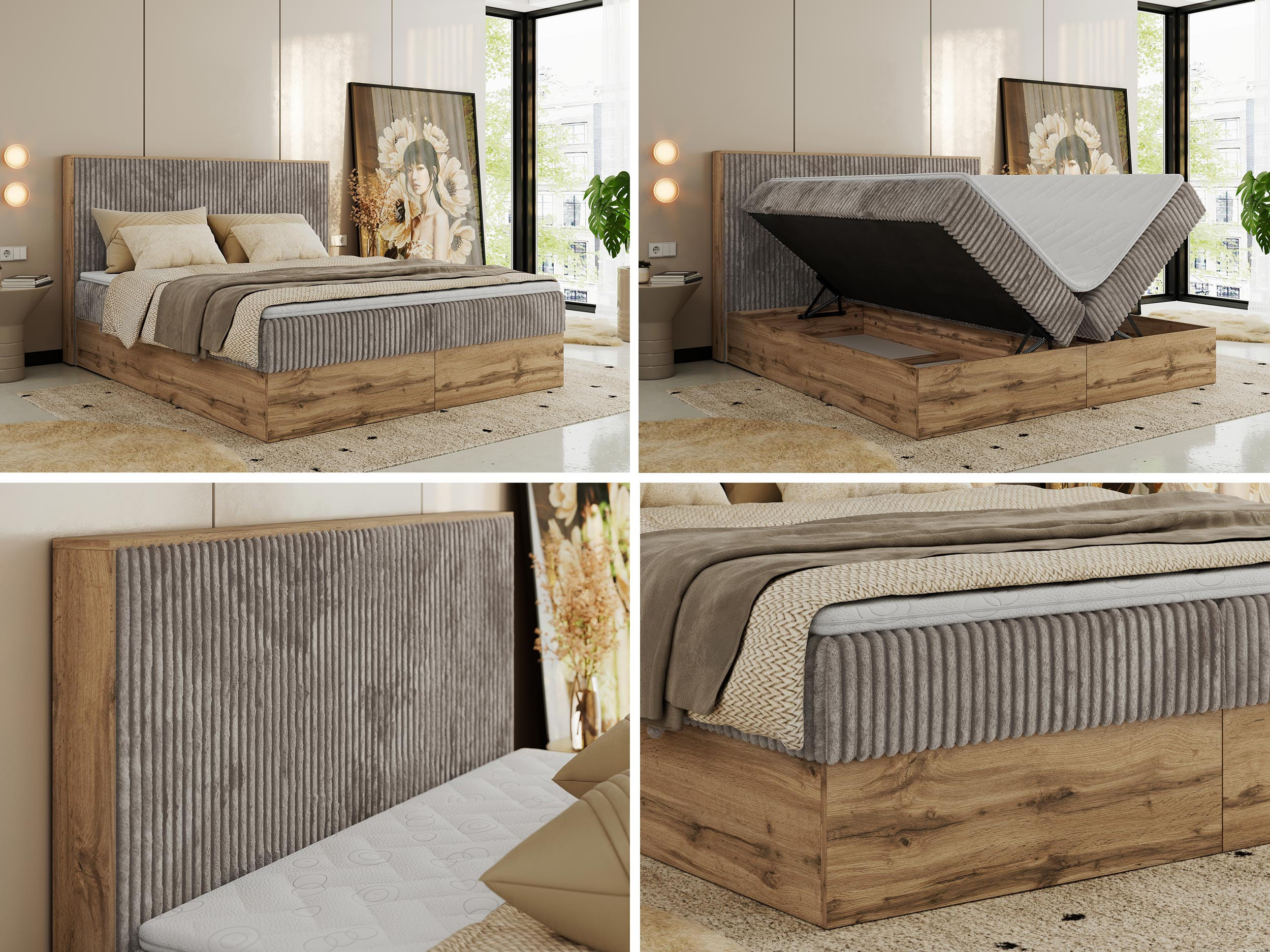 Thumbnail - MKS Boxbett, Hellbraun, Textil, 2-Sitzer, H3, Rechteckig, 200x200 cm, Oeko-Tex®, Schlafzimmer, Betten, Boxspringbetten