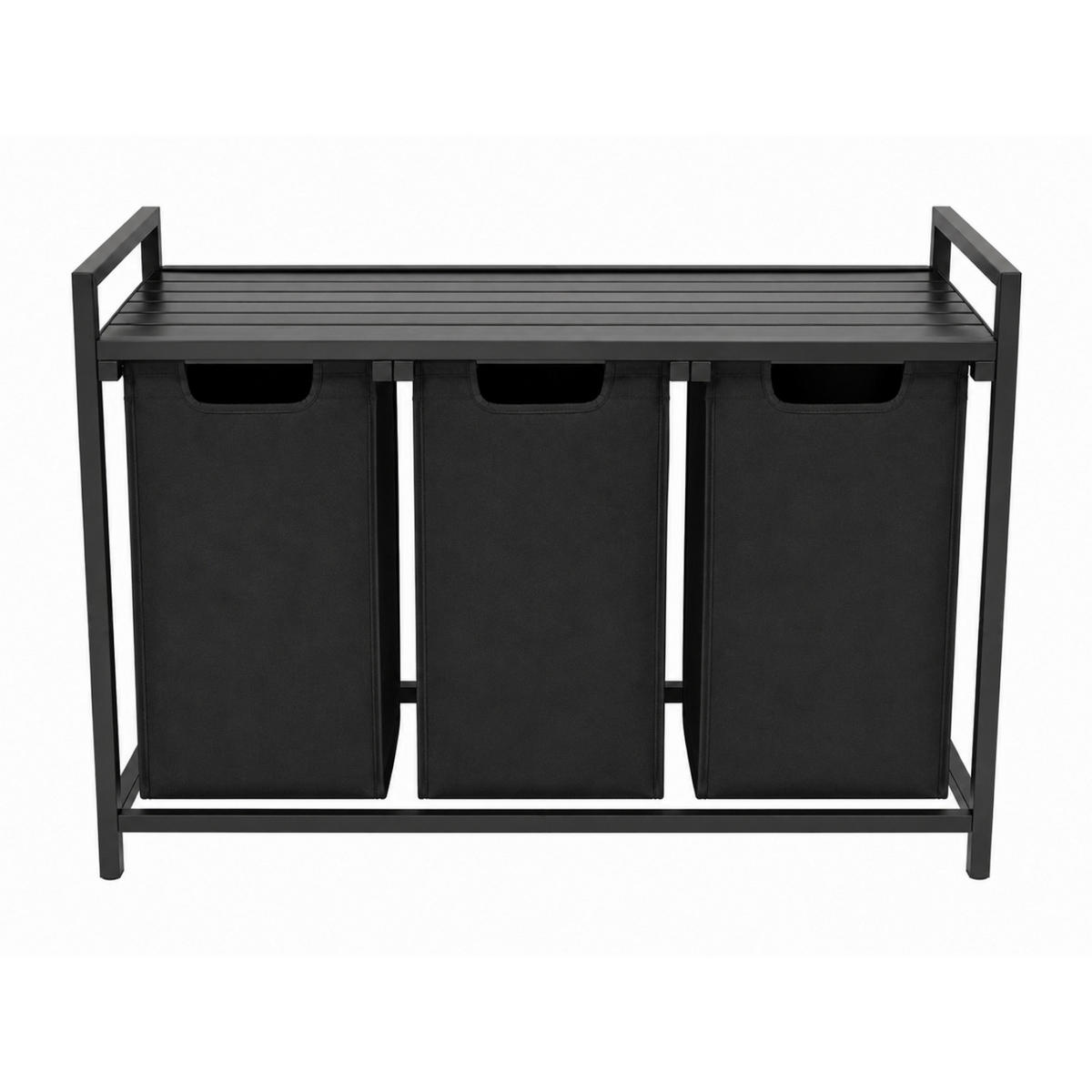 WÄSCHEKORB Metall Stoff MDF Schwarz 3 Wäschesäcke 114l 92,5x33x71 cm - Schwarz, Holzwerkstoff/Textil (92.5/71/33cm) - Begryf