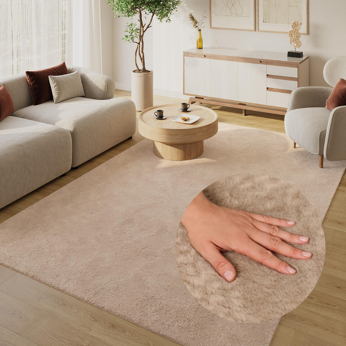 KURZFLORTEPPICH LUMI hellbraun kuschelweich waschbar 240/340 cm - Hellbraun, Textil (240/340cm) - Tapiso