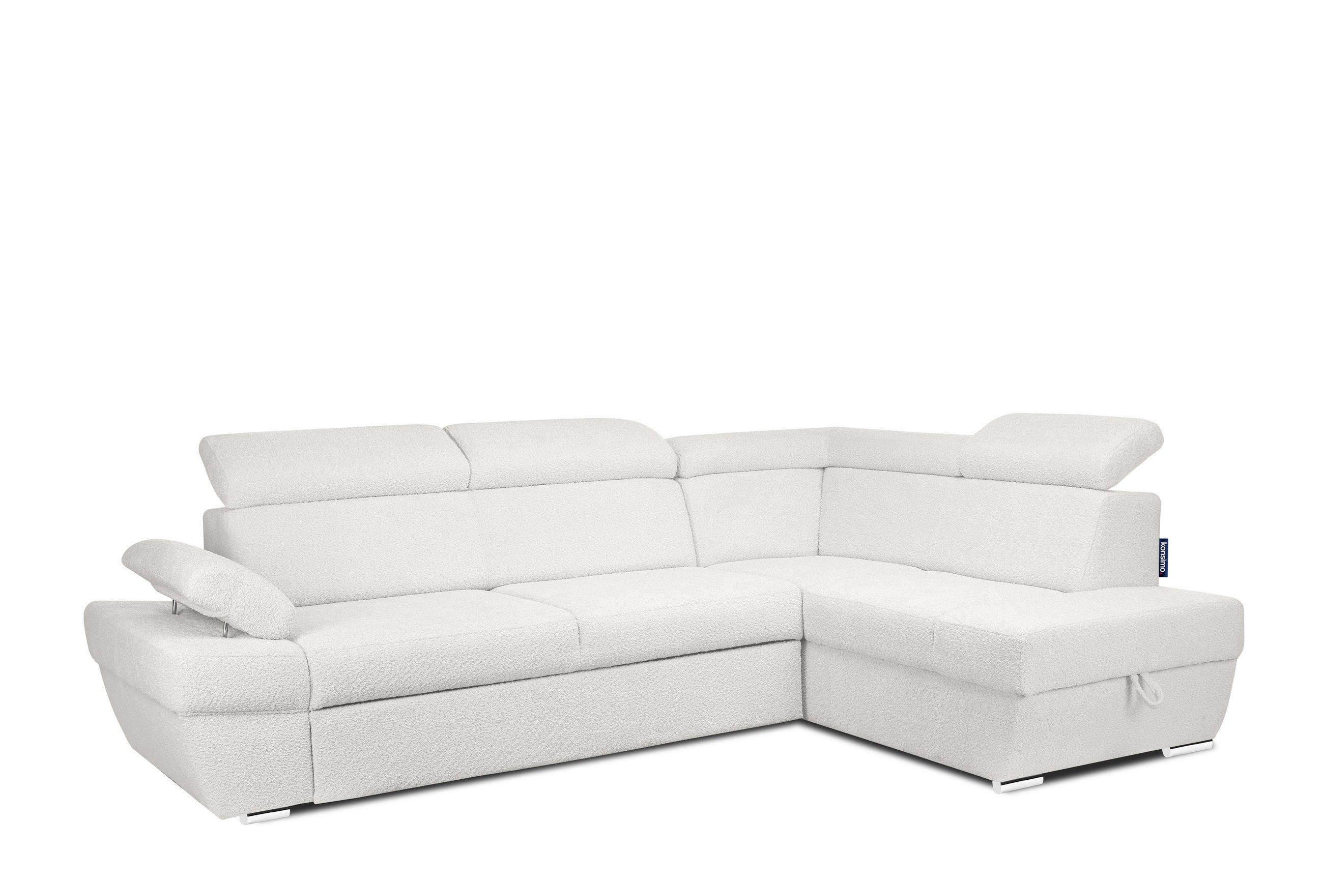 SCHLAFECKSOFA RATLO rechts 4/5-Sitzer mit Bettkasten, Cremeweiß - Silberfarben/Creme, Textil (270/190cm) - KONSIMO®