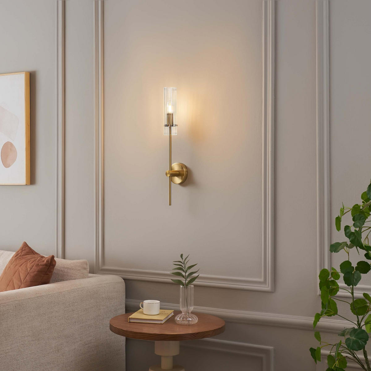 WANDLEUCHTE Sérénia, Transparent und goldfarben, 55cm - Transparent, Glas (10/55/10cm) - KOSILUM