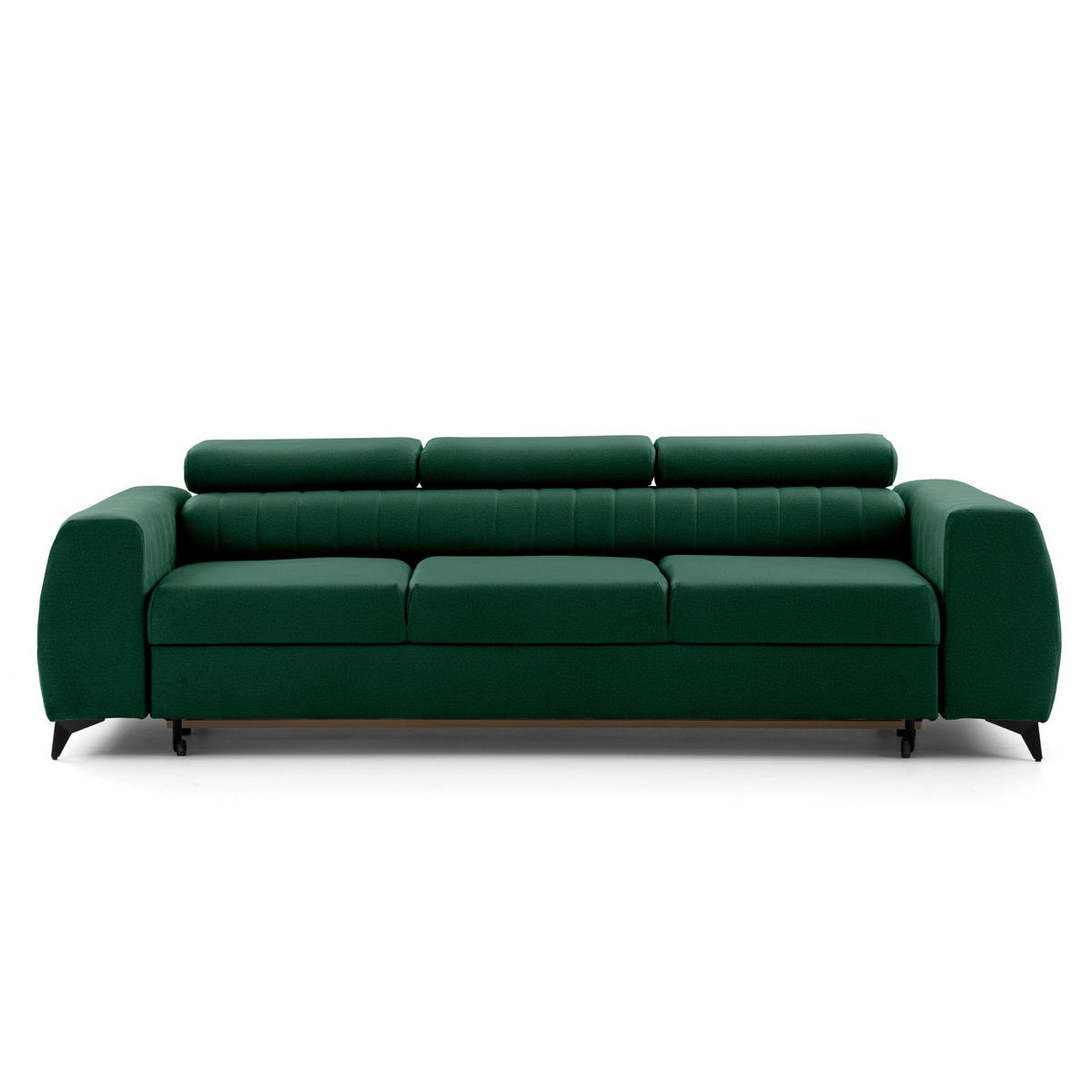 3-SITZER Sofa PIERO mit Schlaffunktion 125x195 Velours Dunkelgrün - Dunkelgrün/Schwarz, Holz/Textil (260/90/100cm) - Muffo