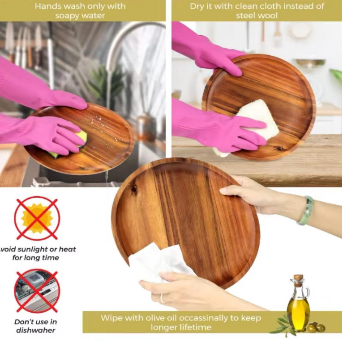 TELLERSET Akazienholz Natur 4er-Set 30 cm Rund Massivholz - Akaziefarben, Holz (30/30/3cm) - Quality Elegance