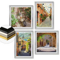 WANDBILDER 4er Set - 50x50 cm & 40x60 cm Silberner Rahmen - Charmante Straßen und Pizza - Silberfarben, Kunststoff (50/50cm) - ArtPrintCave